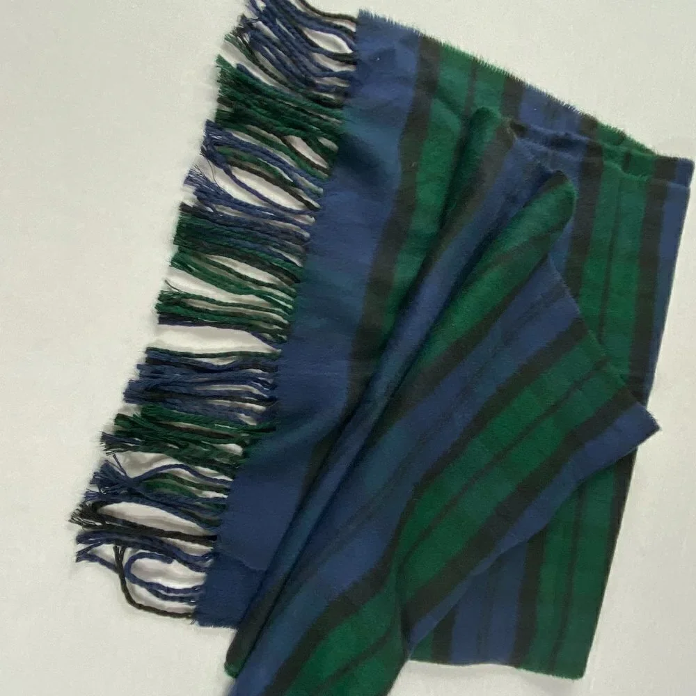 V.FRASS navy and green plaid cashmink scarf
